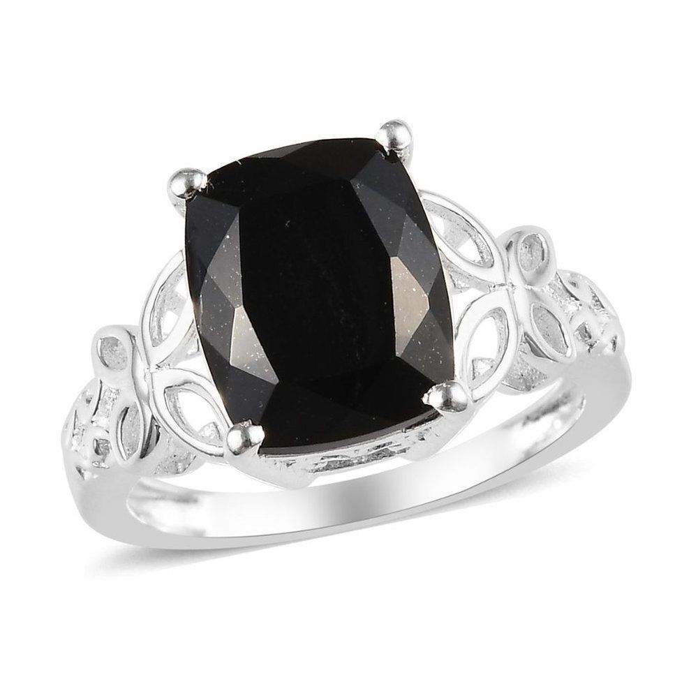 Black Tourmaline Solitaire Ring in Sterling Silver
